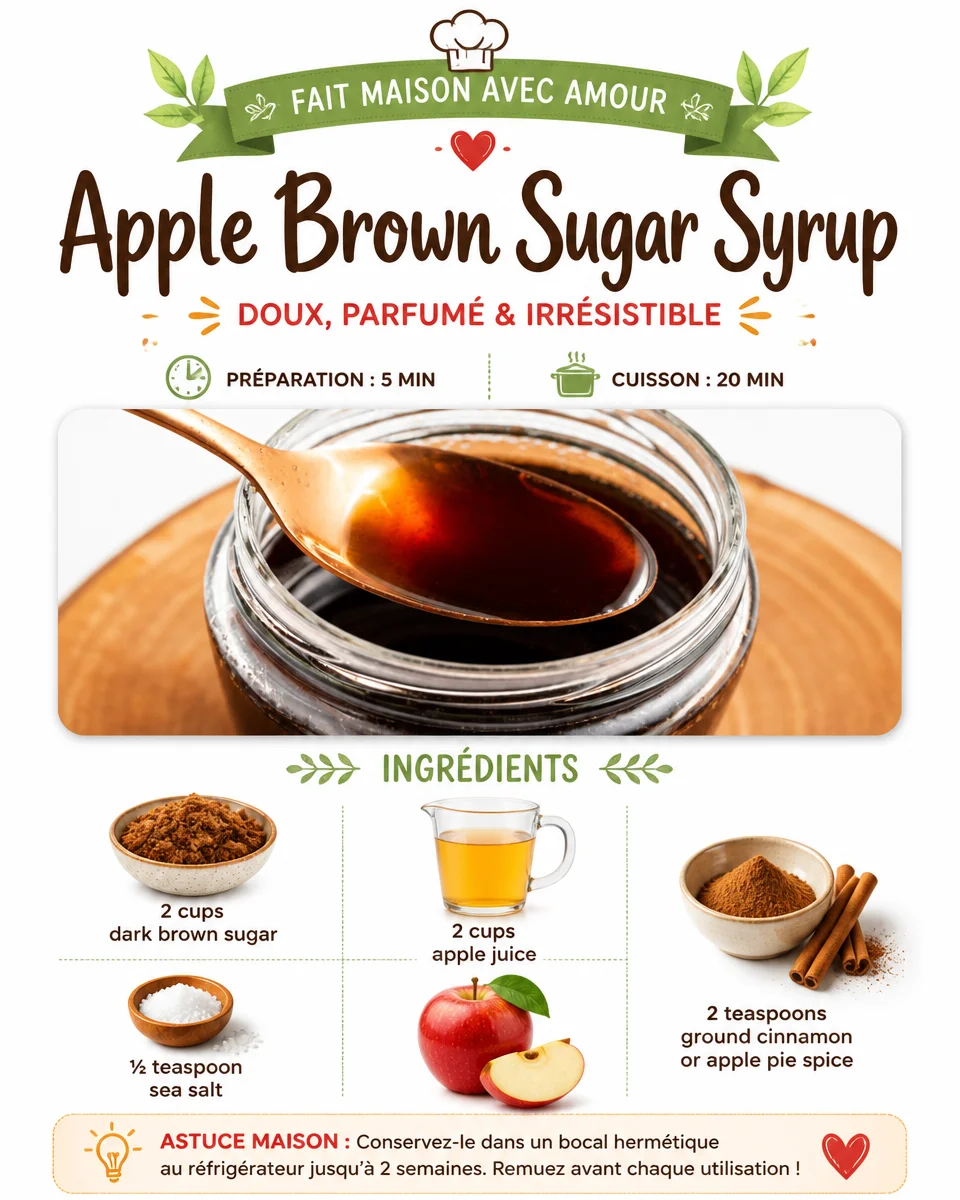 Apple brown sugar syrup drizzled over pancakes on a breakfast table