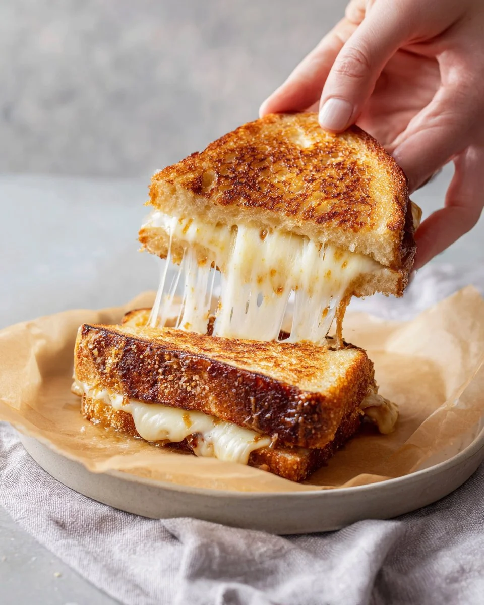 Delicious apple butter grilled cheese sandwich with melted cheese and bread