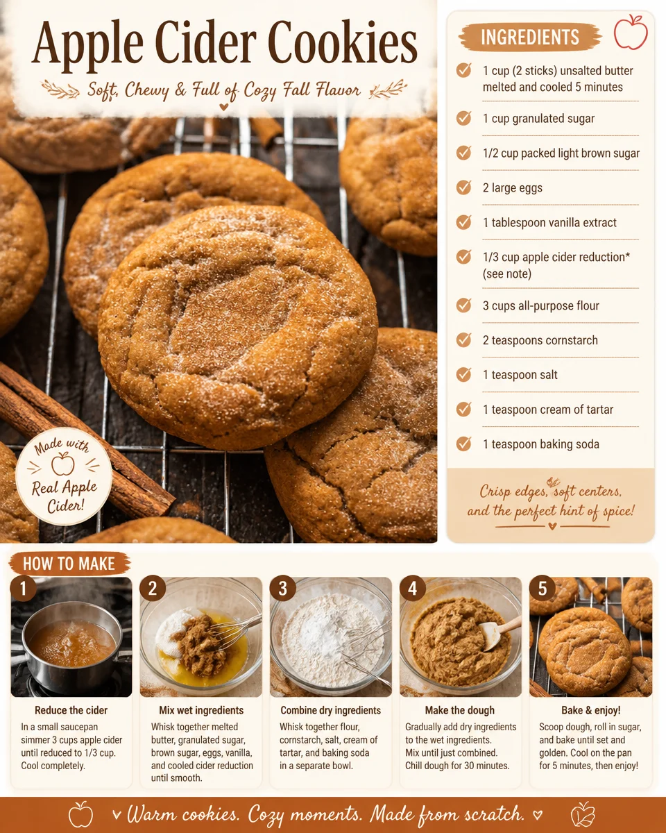 Freshly baked Apple Cider Cookies on a rustic table