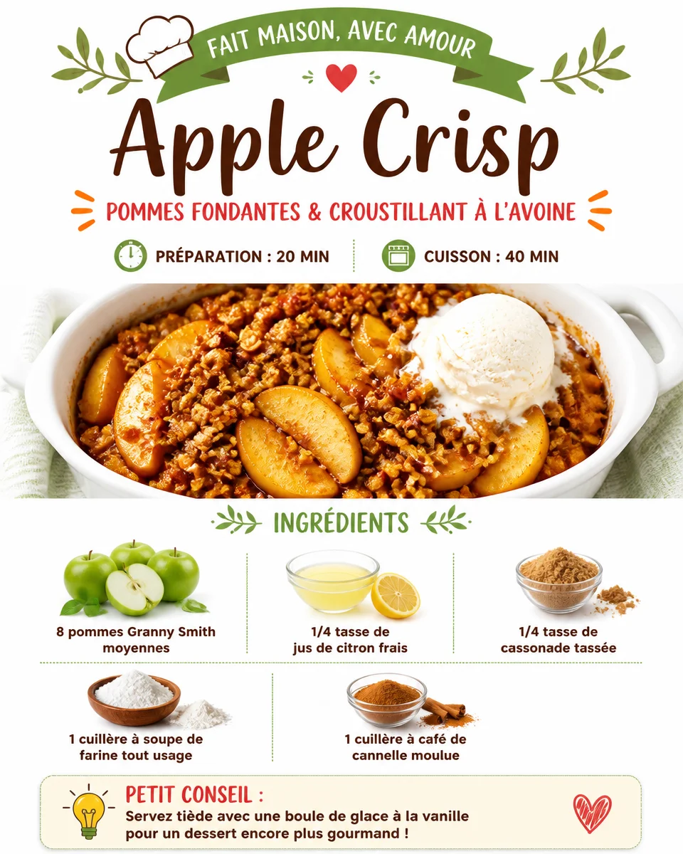 Delicious homemade apple crisp dessert with a golden oat topping