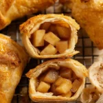 Freshly baked apple croissants with a golden crust and apple filling