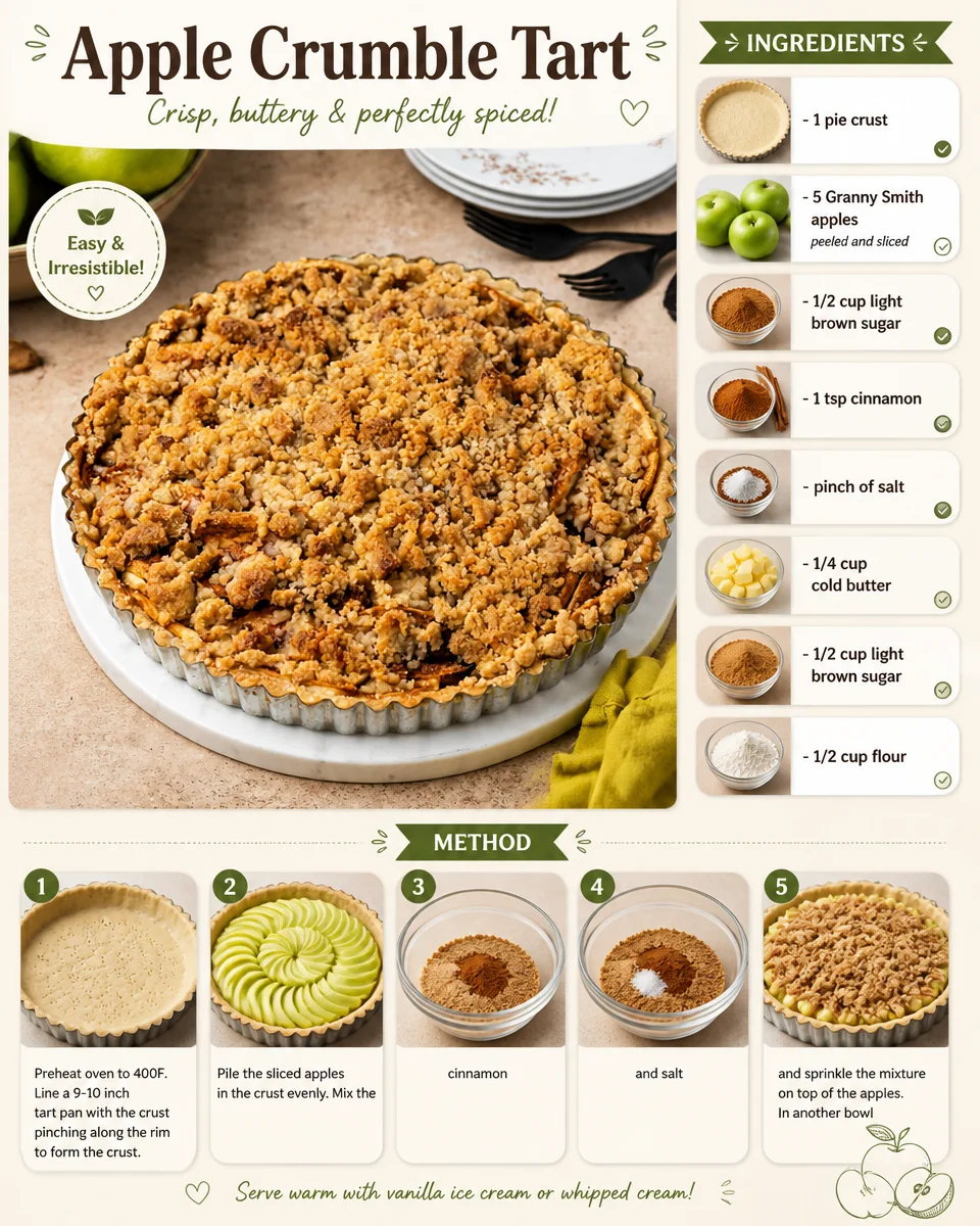Delicious homemade Apple Crumble Tart with a flaky crust and spiced filling