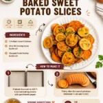 Baked sweet potato slices on a plate, golden and crispy, healthy snack option.