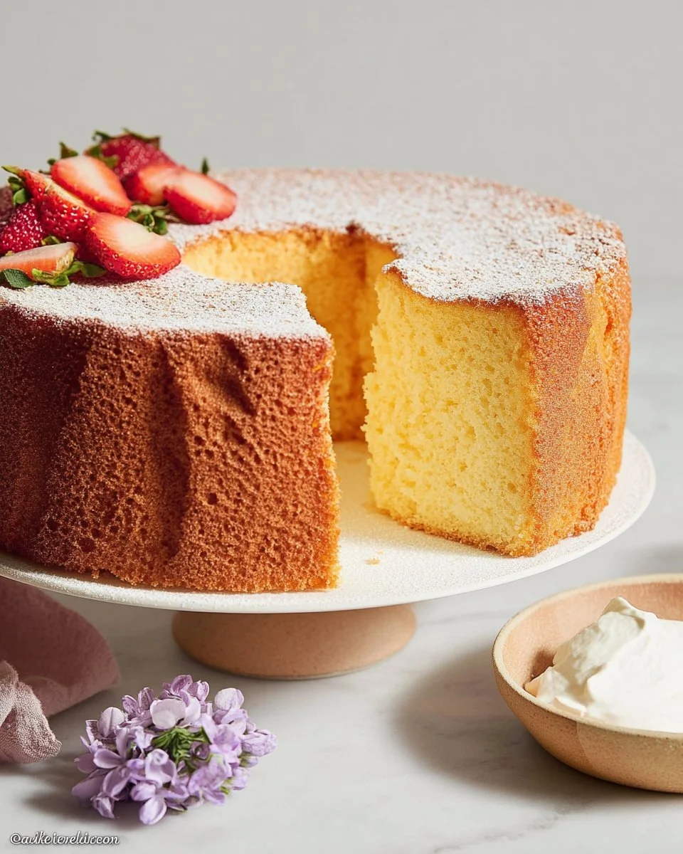 Deliciously moist chiffon cake slices on a plate