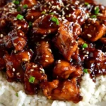 Delicious Bourbon Chicken with bourbon glaze and vegetables