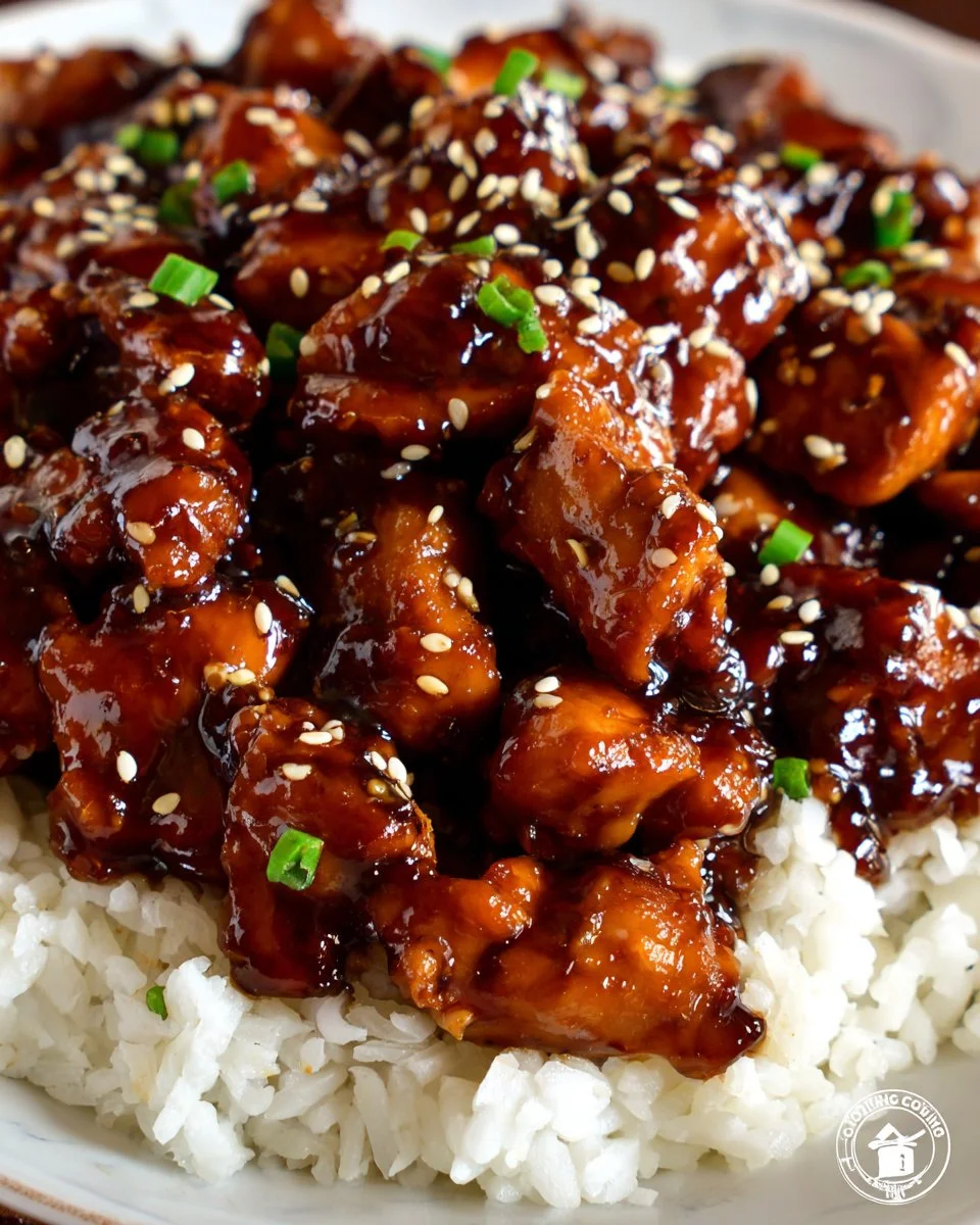Delicious Bourbon Chicken with bourbon glaze and vegetables