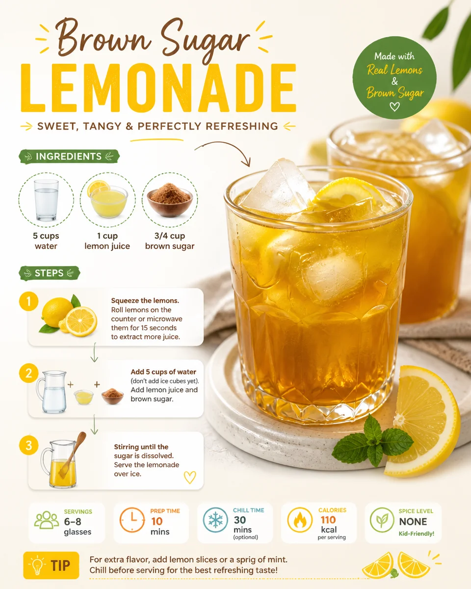 A refreshing glass of brown sugar lemonade garnished with lemon slices.