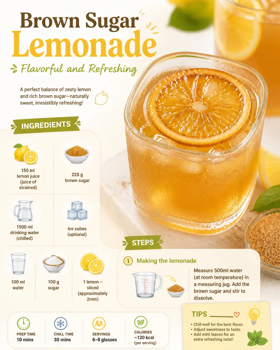 Refreshing glass of Brown Sugar Lemonade with lemon slices and mint