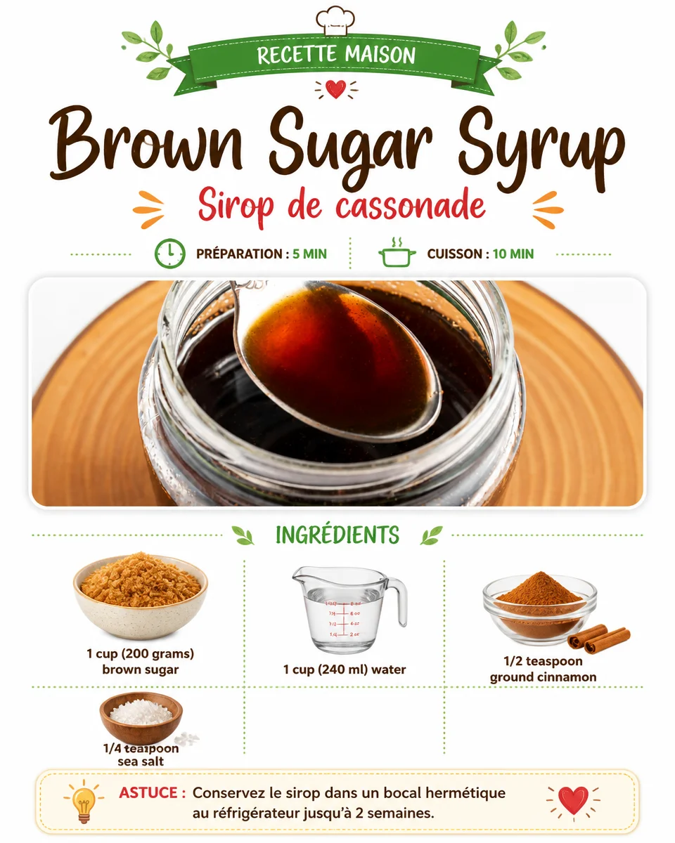 Delicious brown sugar syrup in a glass jar with drizzling spoon