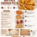 Delicious homemade Buffalo Chicken Pizza topped with spicy chicken and cheese