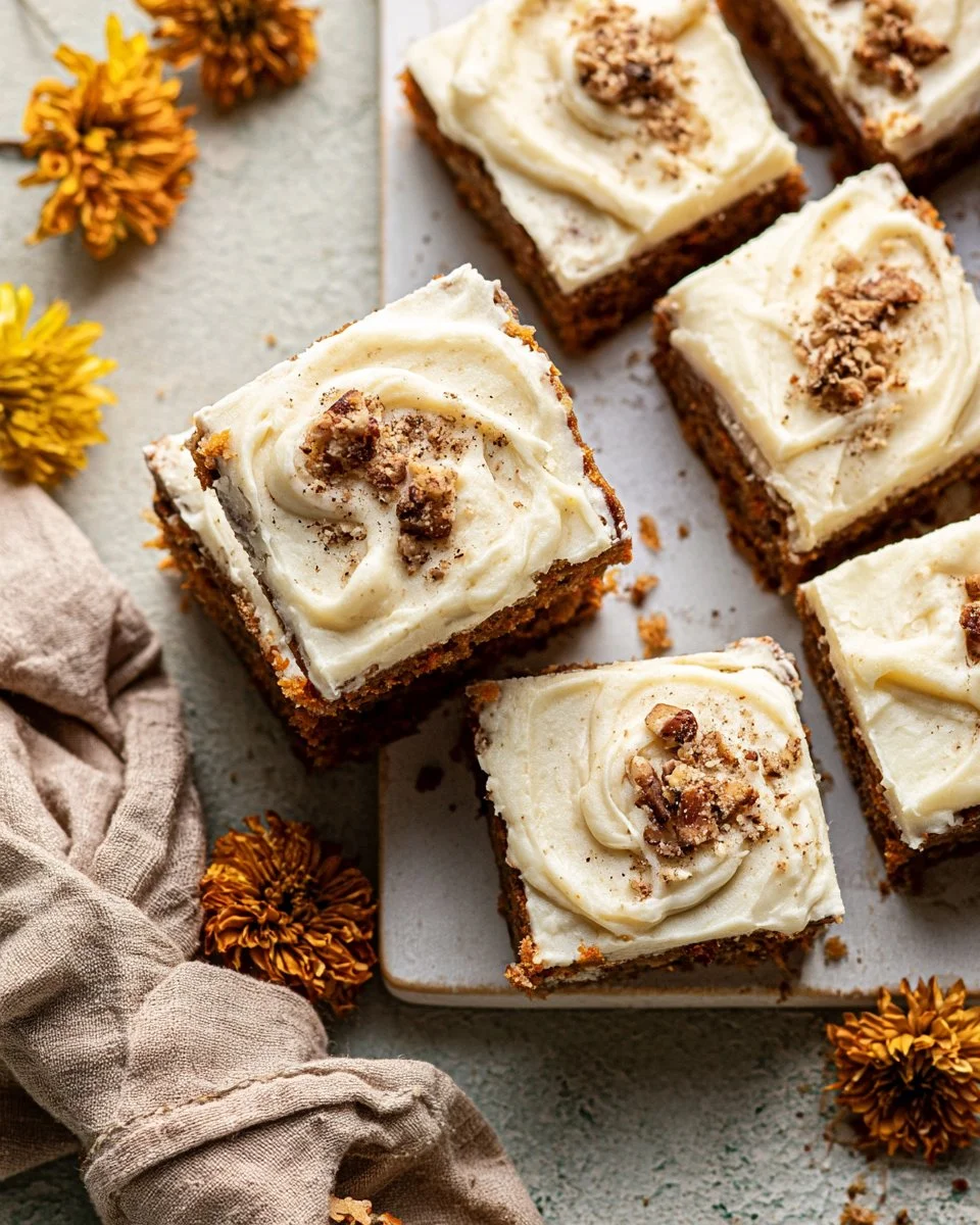 Delicious homemade carrot cake bars topped with cream cheese frosting