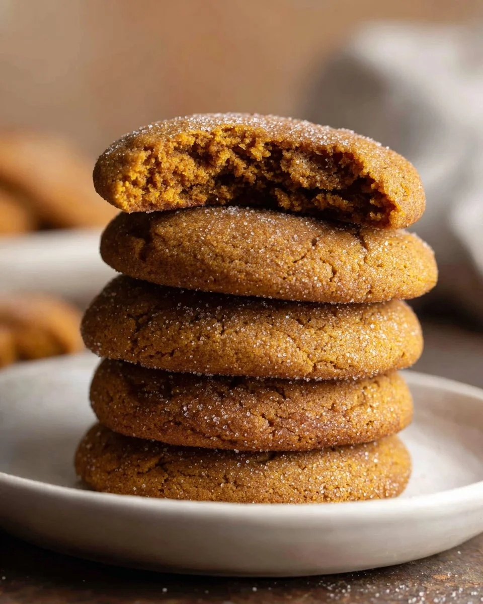 Chewy pumpkin cookies fresh out of the oven, topped with a sprinkle of cinnamon.