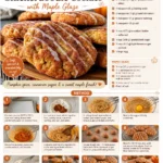 Chewy pumpkin snickerdoodle cookies drizzled with maple glaze on a baking sheet.