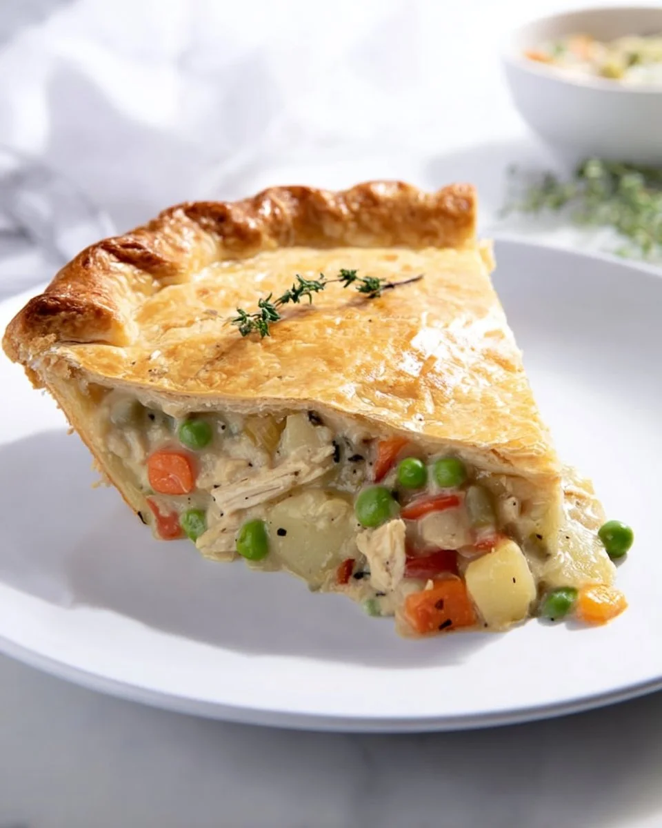 Delicious Chicken Pot Pie with golden crust and colorful filling