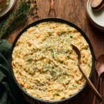 Delicious Chicken Pot Pie Orzo in a serving dish