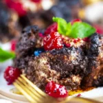 Delicious Chocolate French Toast Casserole served on a plate with berries