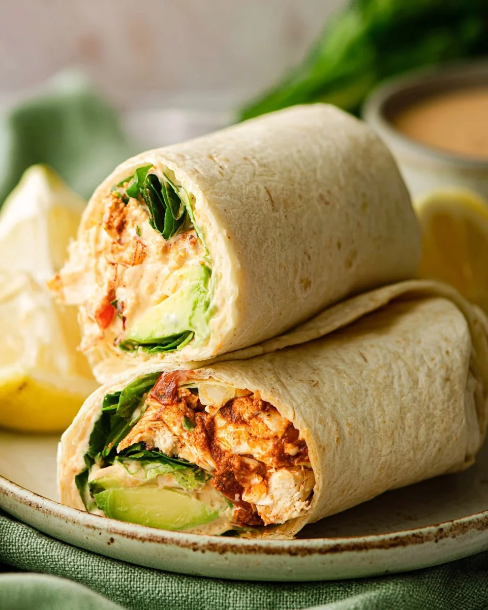 Delicious creamy Chipotle chicken wrap with fresh ingredients