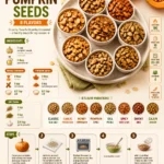 Crispy roasted pumpkin seeds in various flavors, perfect for snacking.