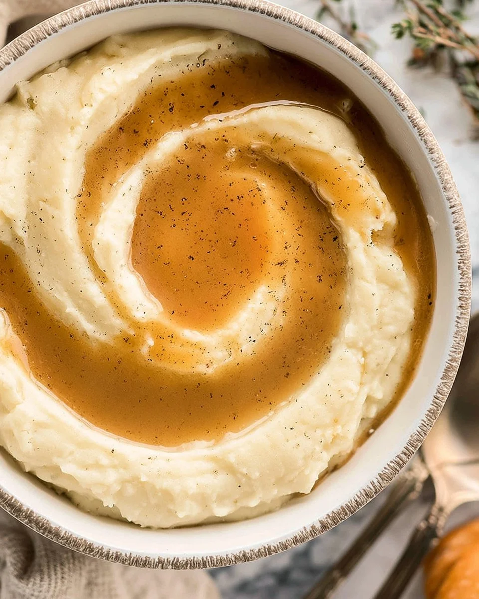 Bowl of Easy Paleo Gravy served with healthy dishes