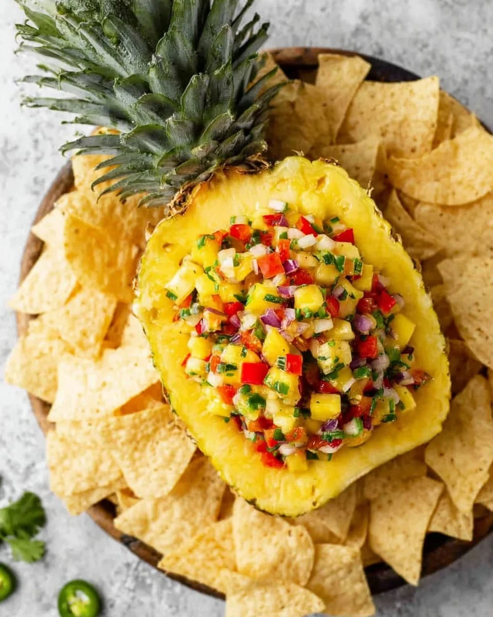 Bowl of easy homemade pineapple salsa with fresh ingredients