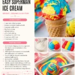 Bowl of homemade Superman Ice Cream with vibrant blue, red, and yellow colors