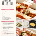 Delicious Eggplant Rollatini served on a plate with marinara sauce.