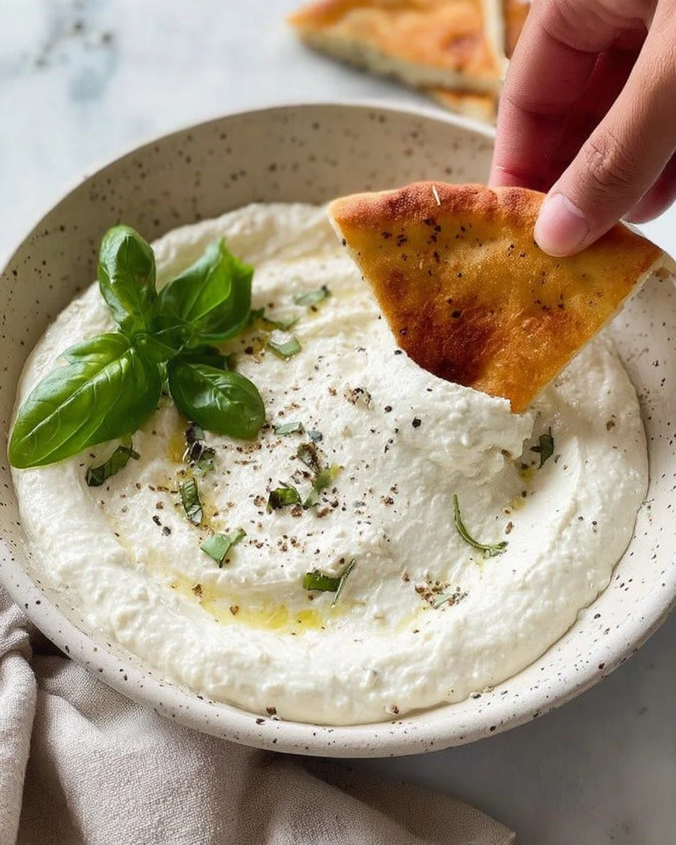 Creamy feta dip served with fresh vegetables and pita bread