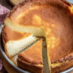 Slice of rich and creamy German Cheesecake on a plate