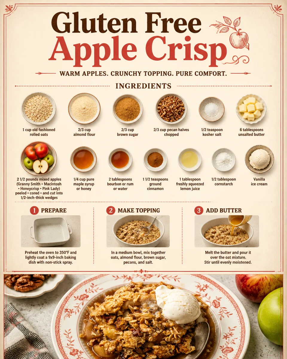 Homemade gluten-free apple crisp with fresh apples and a crunchy topping