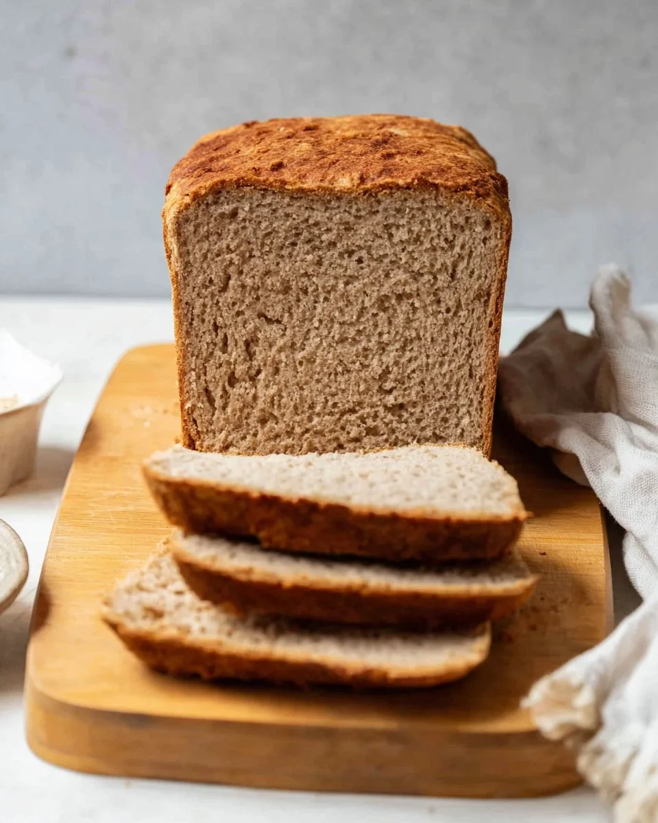 Loaf of gluten-free sandwich bread on a wooden cutting board