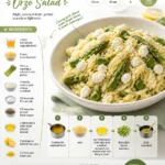 Delicious goat cheese orzo salad with fresh vegetables and herbs