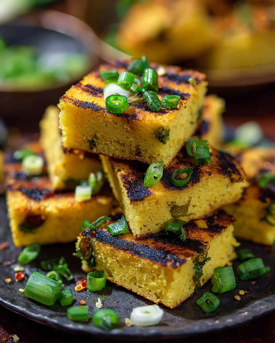 Delicious grilled jalapeno cornbread served warm with a spicy kick.