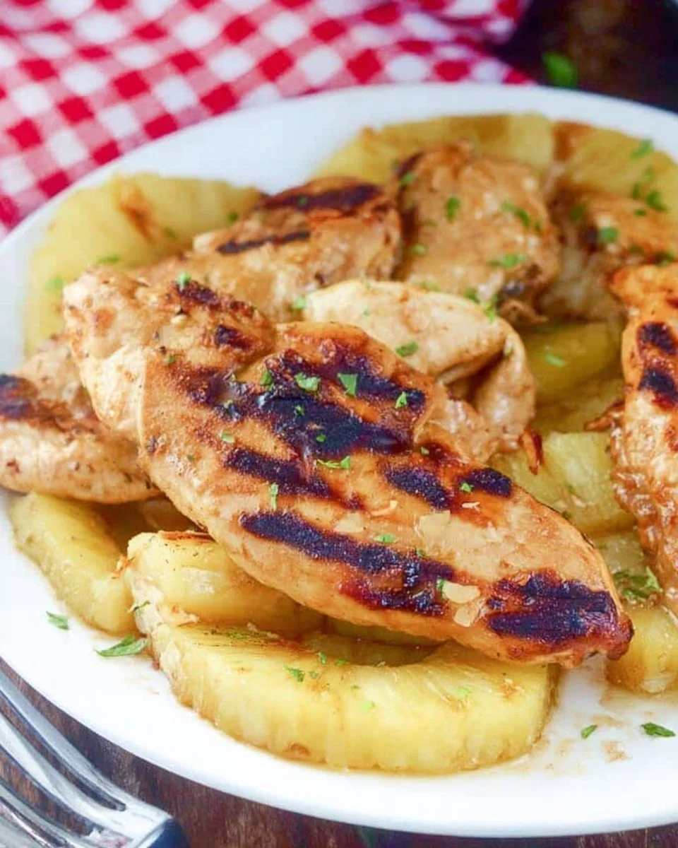 Delicious grilled pineapple chicken served on a plate