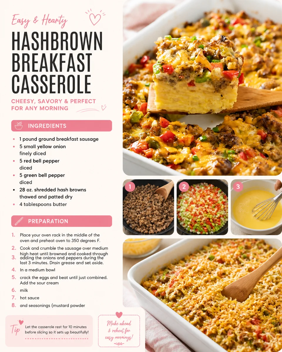 Delicious Hashbrown Breakfast Casserole with cheese and eggs