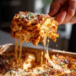 Healthy cottage cheese lasagna topped with fresh herbs and cheese