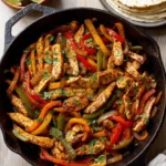Healthy skillet chicken fajitas with colorful peppers and onions