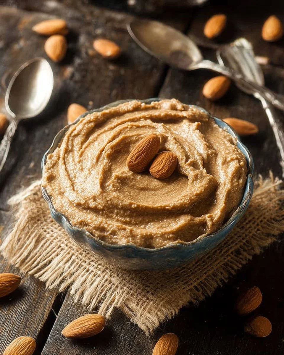 Homemade almond butter spread on toast with almonds around it