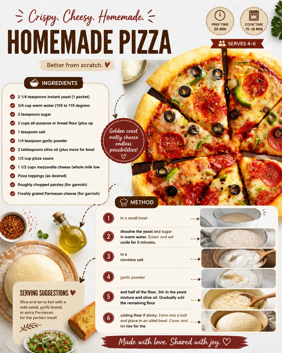 Delicious homemade pizza with fresh toppings and golden crust