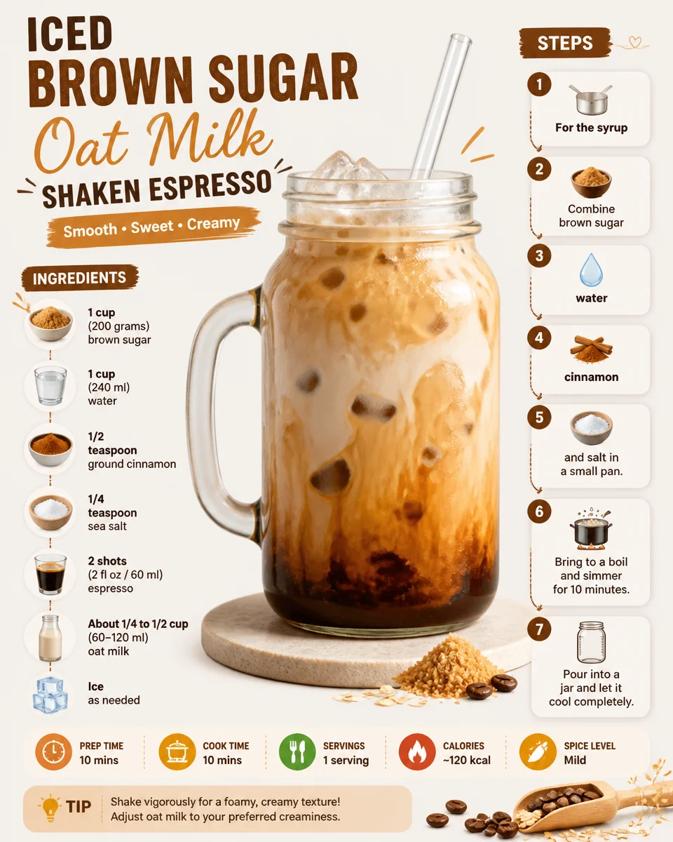 Iced Brown Sugar Oat Milk Shaken Espresso in a glass with coffee beans