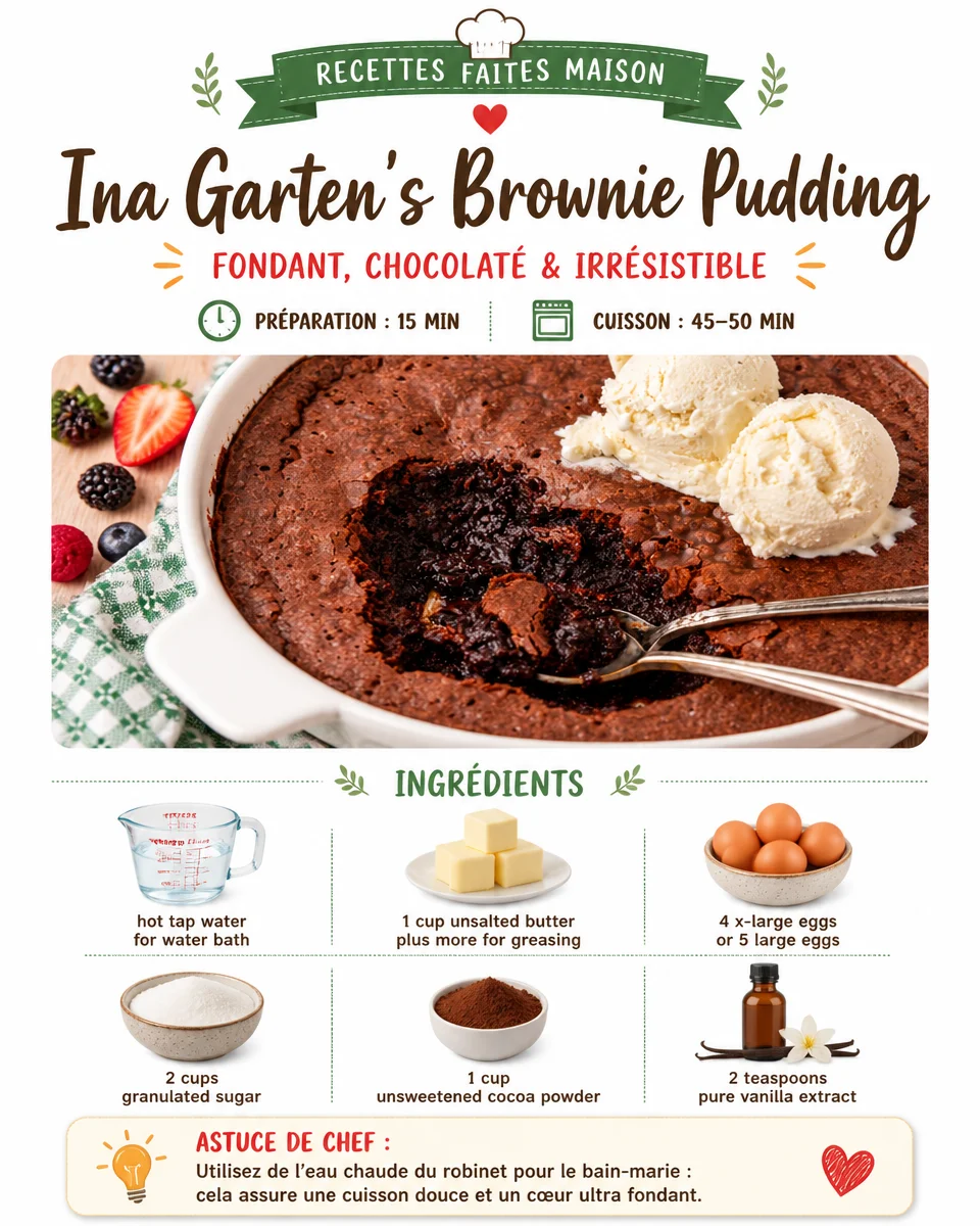 Delicious brownie pudding dessert by Ina Garten, rich and fudgy