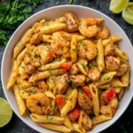 Delicious Jambalaya Pasta served with shrimp, sausage, and vibrant spices.