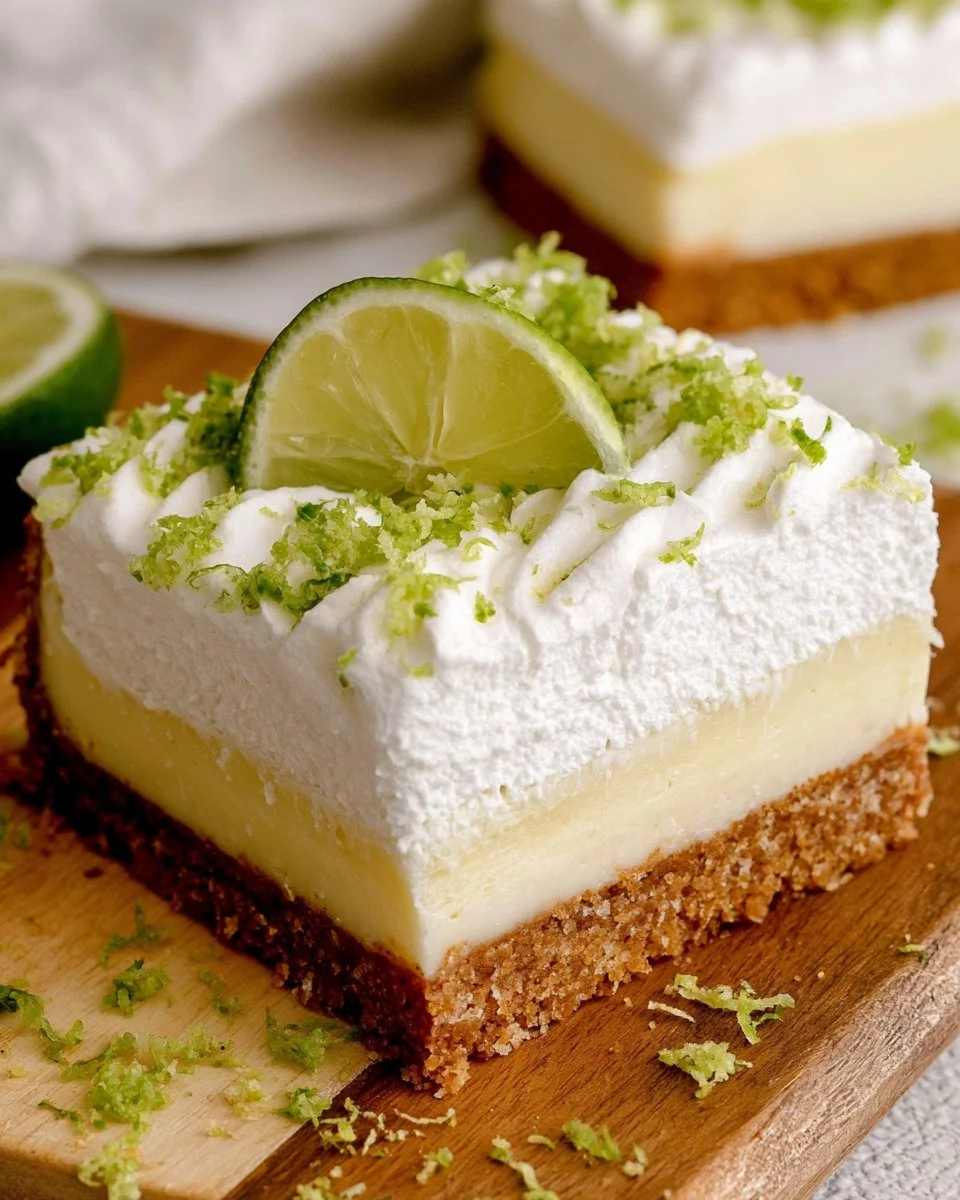 Delicious Key Lime Pie Bars with a graham cracker crust and lime filling