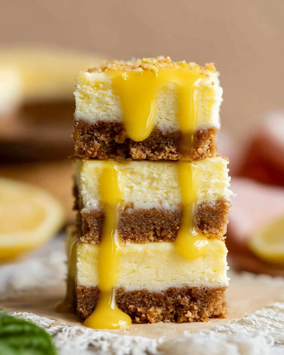 Delicious lemon cheesecake bars garnished with fresh lemon zest