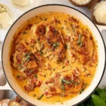 Plate of Marry Me Chicken in sun-dried tomato cream sauce