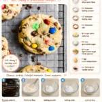 Freshly baked M&M cookies with colorful chocolate candies