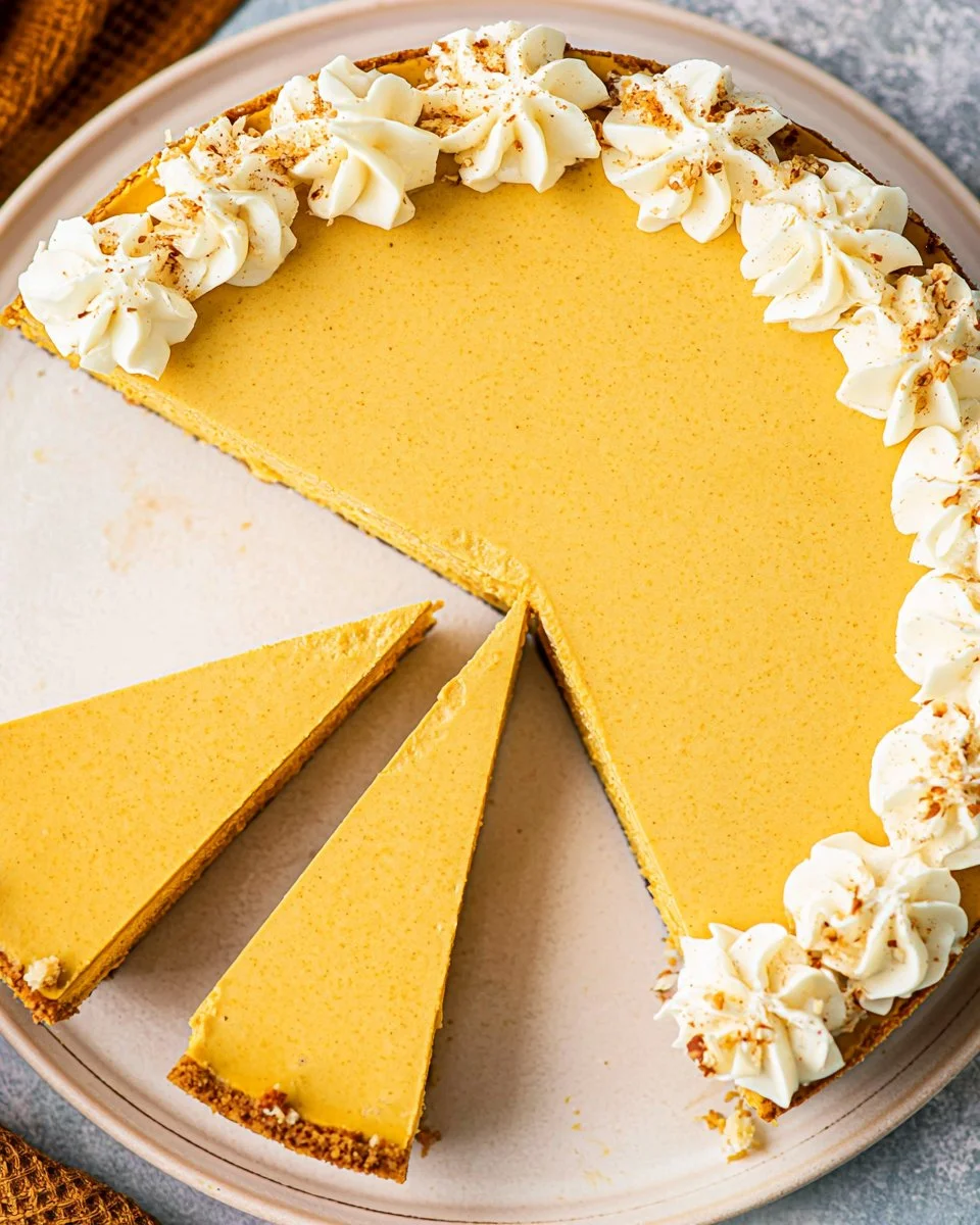 No bake pumpkin cheesecake topped with whipped cream and spices