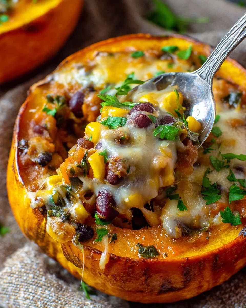 One Pan Mini Stuffed Pumpkin recipe with flavorful filling and garnishes