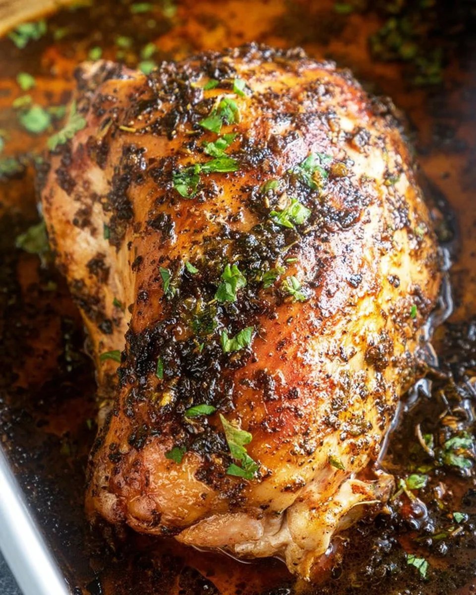 One Pan Thanksgiving Turkey Breast served on a rustic table with sides