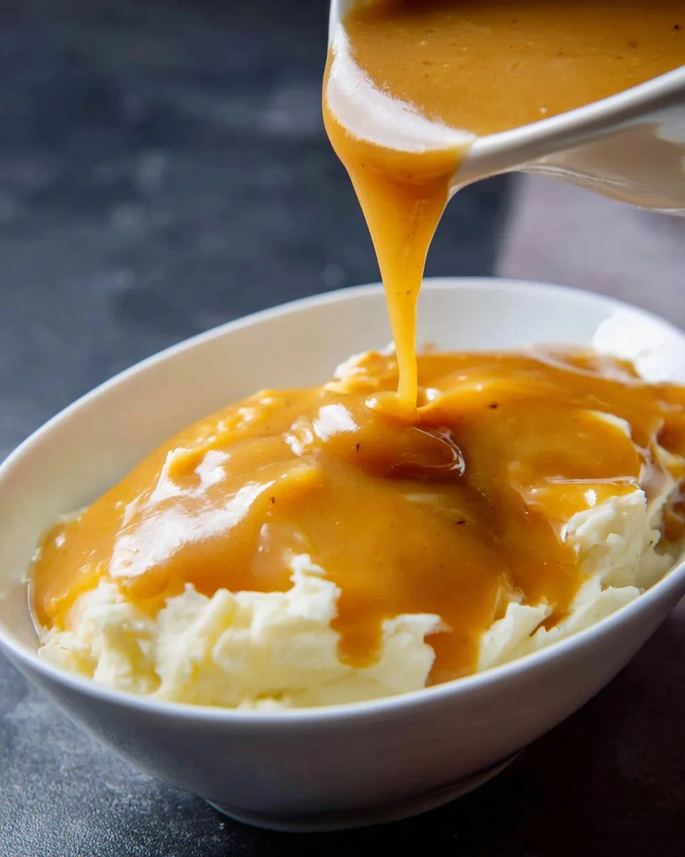 One pot homemade brown gravy recipe with ingredients and cooking steps.