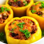 One pot stuffed green bell peppers filled with savory ingredients